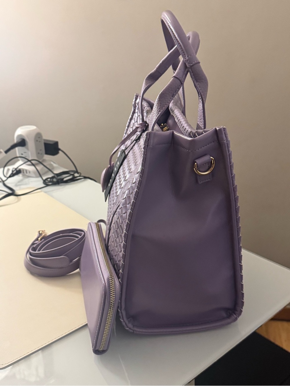Ello Lavender Woven Vegan Leather Tote Bag+ CB strap Heart Charm & Wallet-NWT - Picture 4 of 12